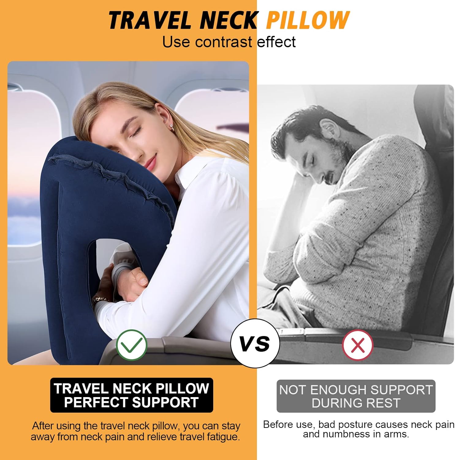 Inflatable Travel Pillow,Multifunction Travel Neck Pillow for Airplane to Avoid Neck and Shoulder Pain,Support Head,Neck,Used for Sleeping Rest, Airplane and Home Use,with Eye Mask, Earplugs,Blue - Image 3