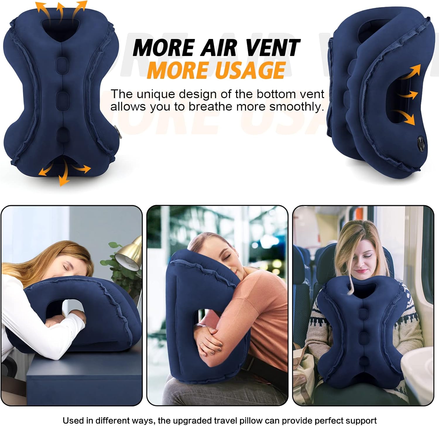 Inflatable Travel Pillow,Multifunction Travel Neck Pillow for Airplane to Avoid Neck and Shoulder Pain,Support Head,Neck,Used for Sleeping Rest, Airplane and Home Use,with Eye Mask, Earplugs,Blue - Image 4