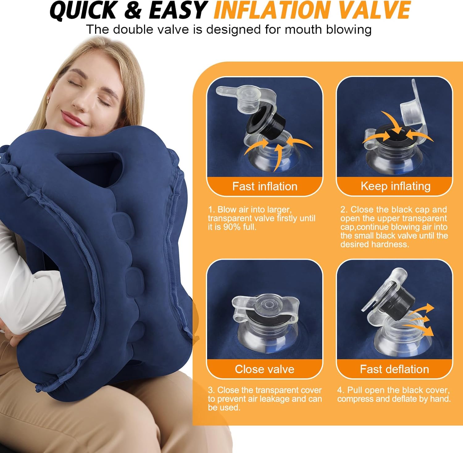 Inflatable Travel Pillow,Multifunction Travel Neck Pillow for Airplane to Avoid Neck and Shoulder Pain,Support Head,Neck,Used for Sleeping Rest, Airplane and Home Use,with Eye Mask, Earplugs,Blue - Image 5