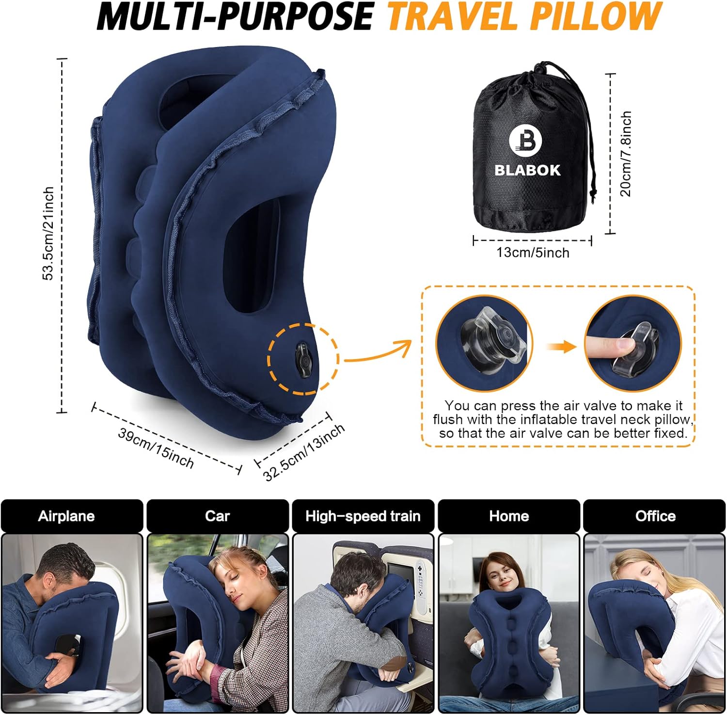 Inflatable Travel Pillow,Multifunction Travel Neck Pillow for Airplane to Avoid Neck and Shoulder Pain,Support Head,Neck,Used for Sleeping Rest, Airplane and Home Use,with Eye Mask, Earplugs,Blue - Image 6