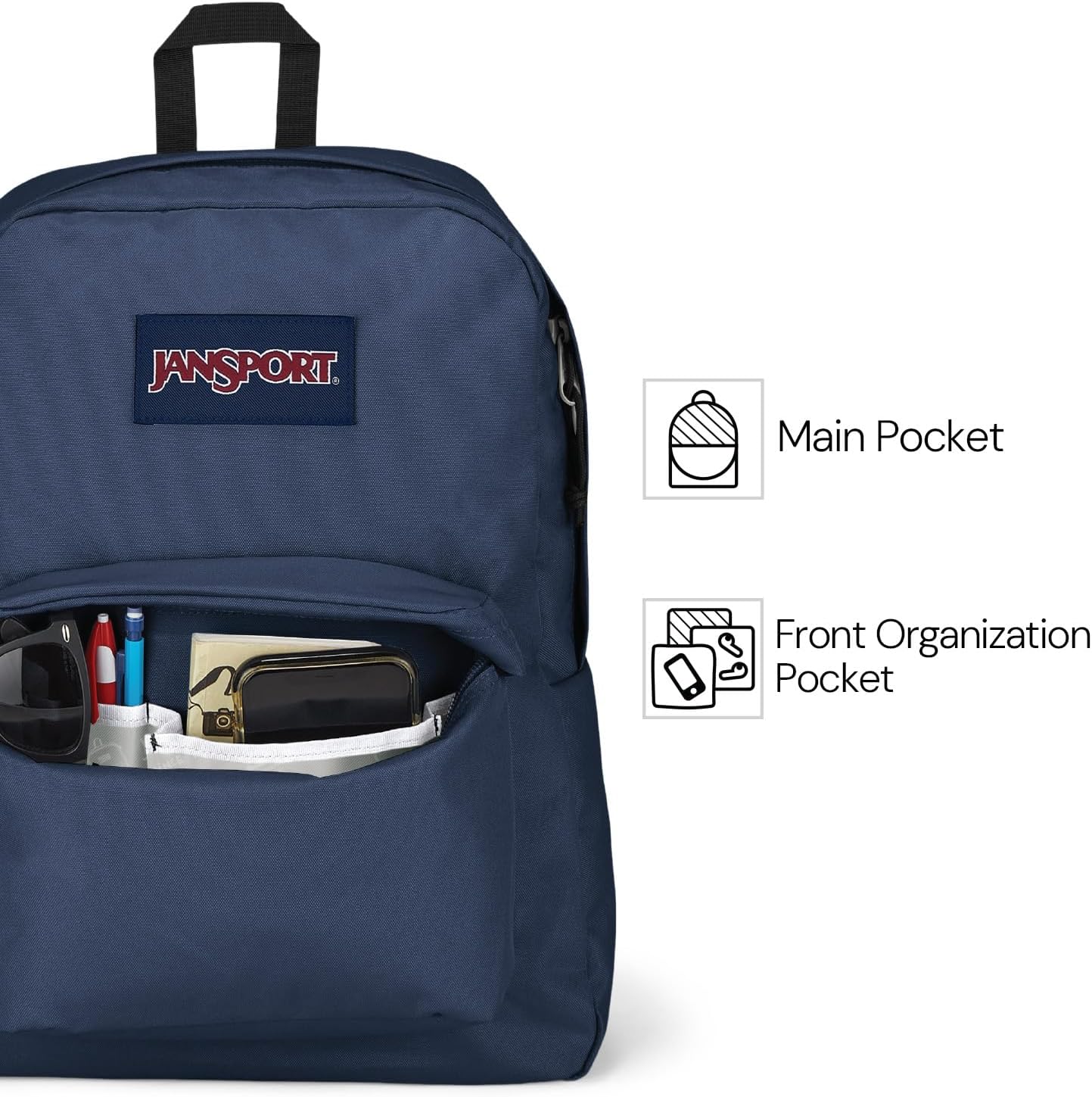 JanSport SuperBreak One Backpacks - Durable, Lightweight Bookbag with 1 Main Compartment, Front Utility Pocket with Built-in Organizer - Premium Backpack, Black - Image 4