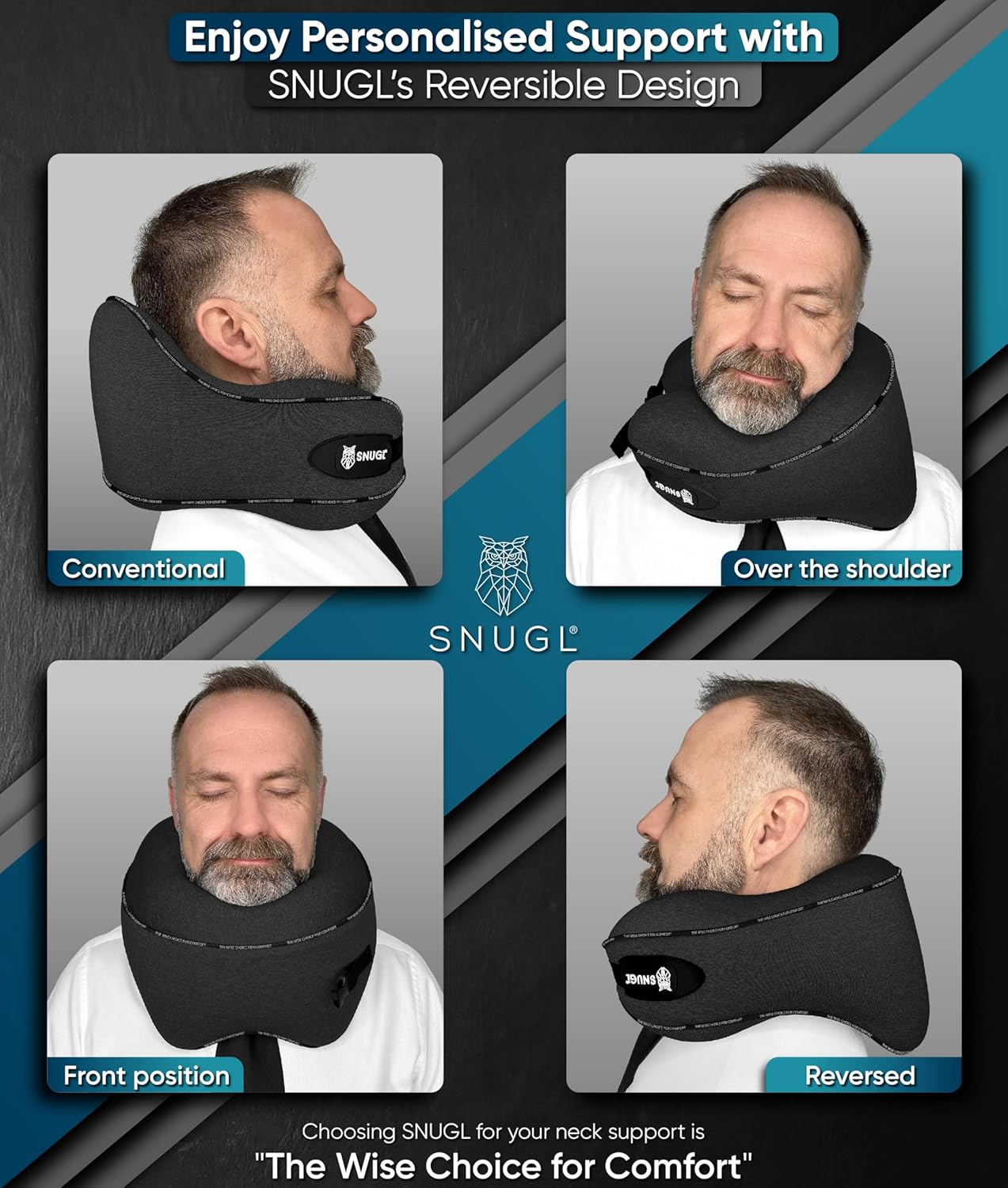 SNUGL Travel Pillow – Memory Foam Pillows - Neck Pillow for Airplane with Carry Bag & Clip – Neck Support Pillows for Pain Relief - Airplane Travel Essentials (Adult Regular - Black) - Image 3