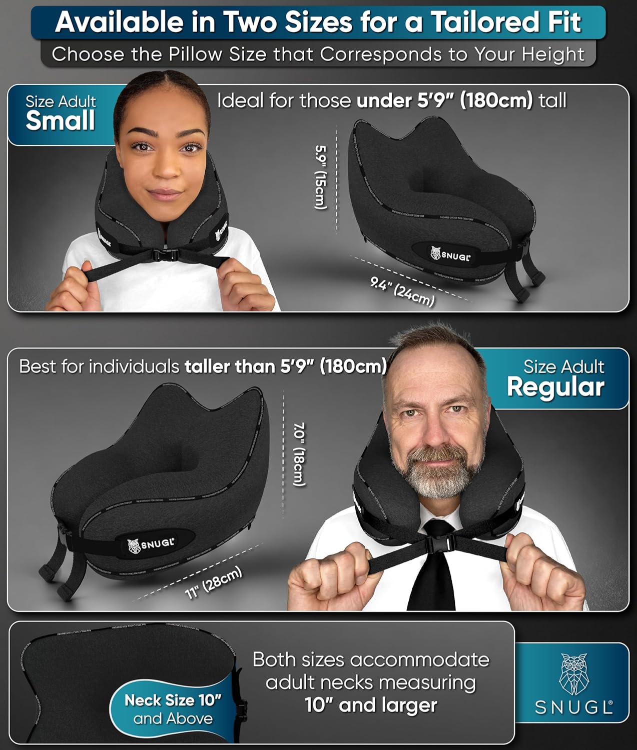 SNUGL Travel Pillow – Memory Foam Pillows - Neck Pillow for Airplane with Carry Bag & Clip – Neck Support Pillows for Pain Relief - Airplane Travel Essentials (Adult Regular - Black) - Image 5