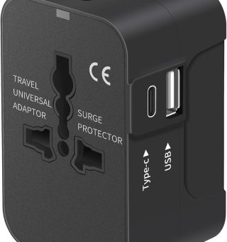 Travel Adapter with USB C, Universal All in One Worldwide Travel Adapter Power Converters Wall Charger AC Power Plug Adapter USB Type C Charging Ports for USA EU UK AUS Black